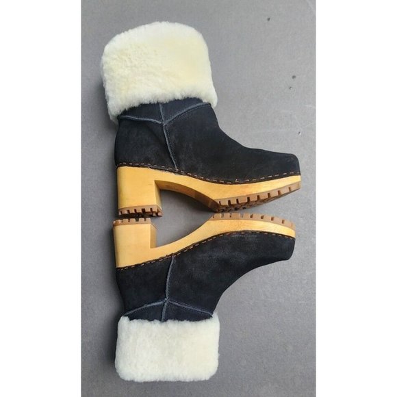 Mia Clogs Suede Ankle Boots Sheepskin Wood Size 9 Jildie - Picture 8 of 16